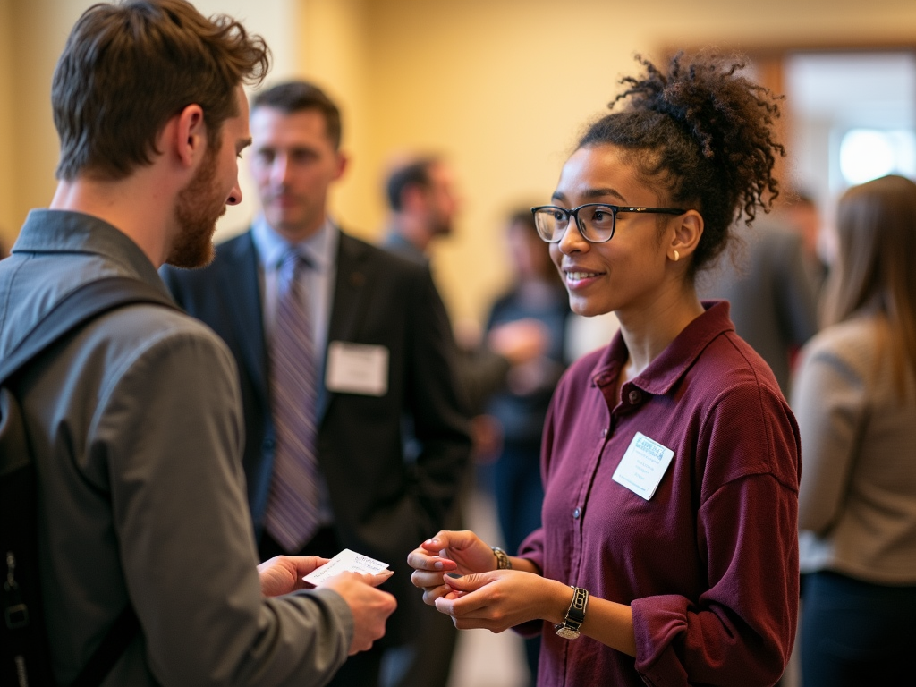 Student networking at a volunteer event.