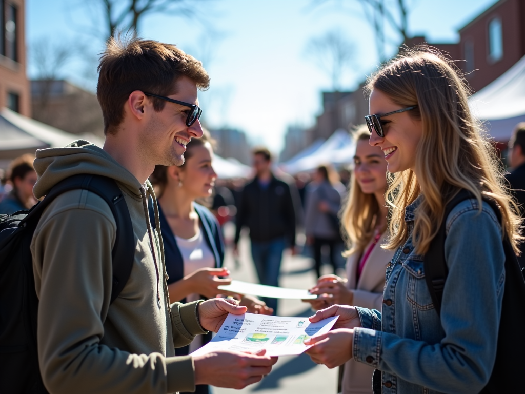 Students promoting a service learning event at a community fair