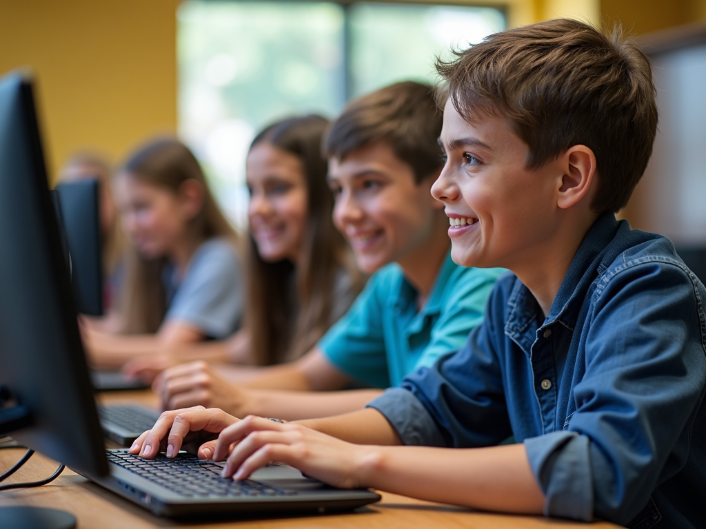Tech volunteer teaching students