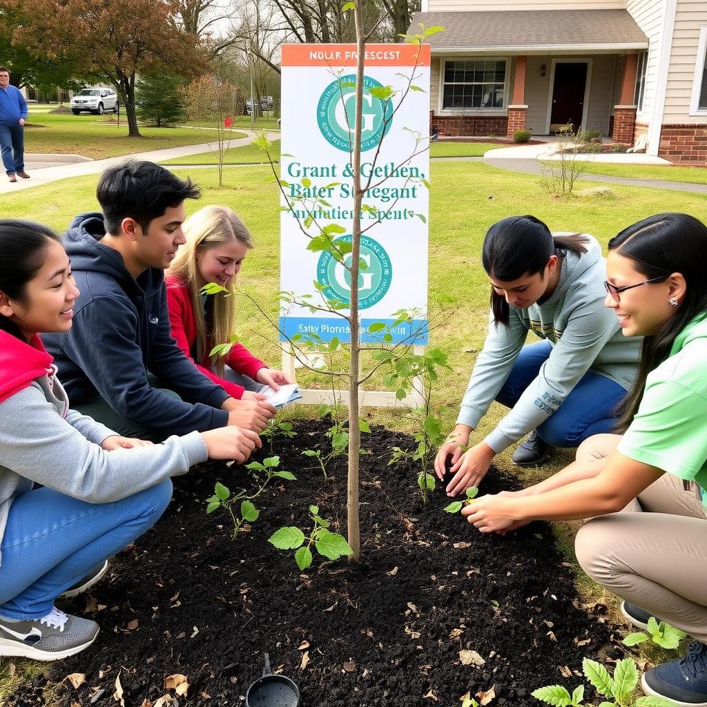 Students and community members working on a funded service project.