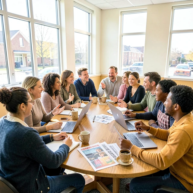 Diverse community members planning grassroots advocacy in a local meeting