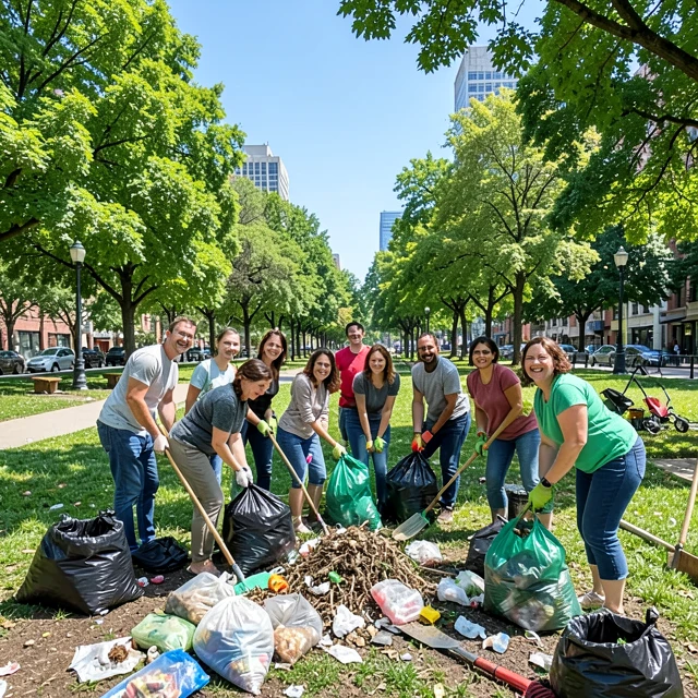 Volunteers cleaning a community park