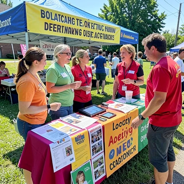 Volunteers recruiting at a community outreach event