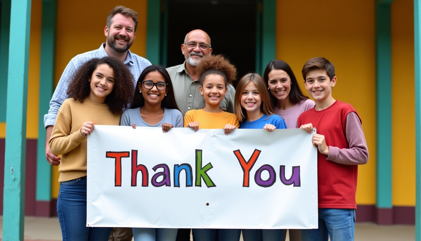 Students and community celebrating a service learning success