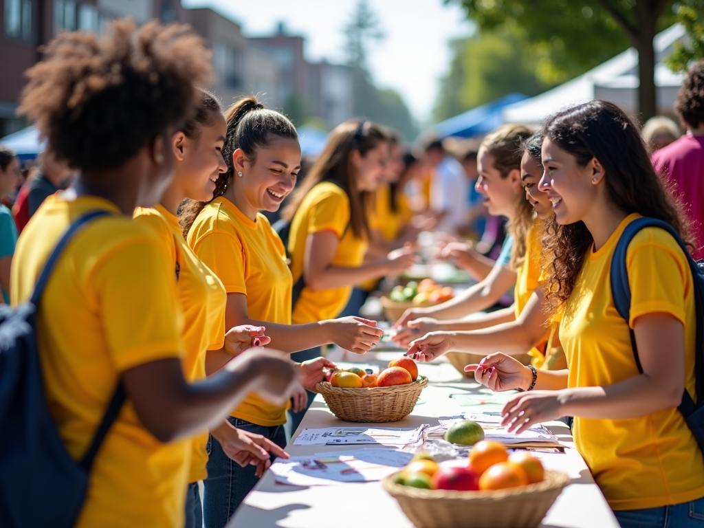 Volunteers at a community health fair promoting health advocacy.