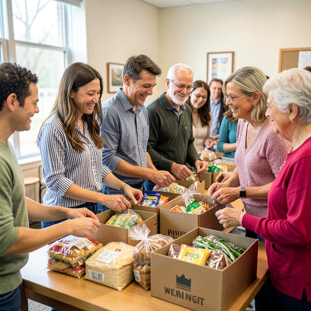 College students volunteering at a community food bank