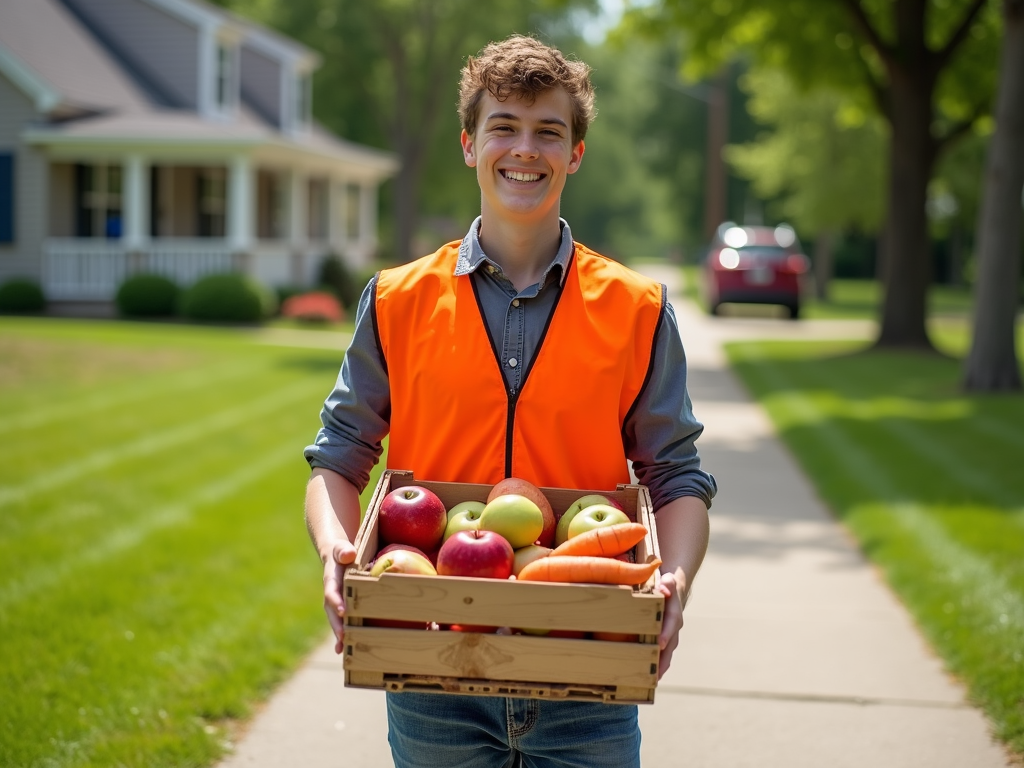 Student delivering fresh produce to a senior