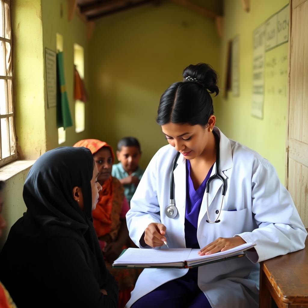 A healthcare professional volunteering in a rural clinic