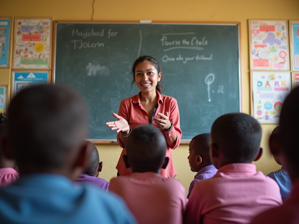 Volunteer teaching in a rural classroom