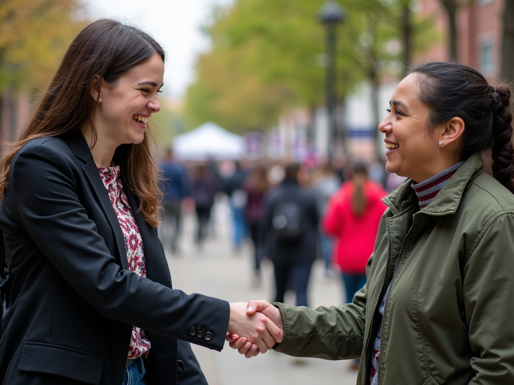 Student networking with a community leader during a service learning event.