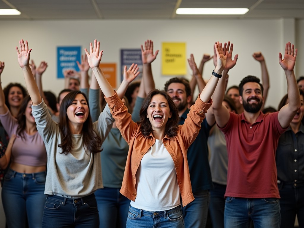 Group of volunteers celebrating a successful campaign effort