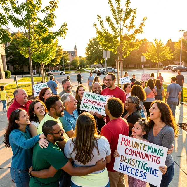 Community celebration showing the positive results of volunteer efforts