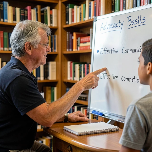 Mentor and volunteer in advocacy training session