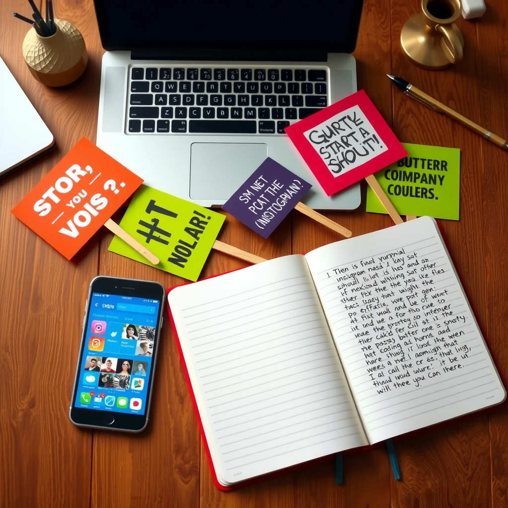 Advocacy volunteer tools including smartphone, notebook, and signs on a desk