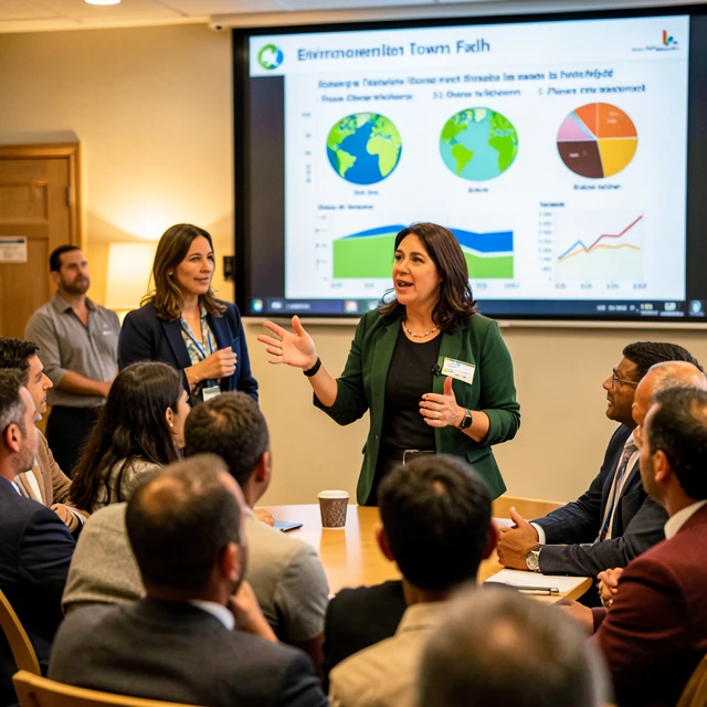 Environmental advocate presenting at a local community meeting