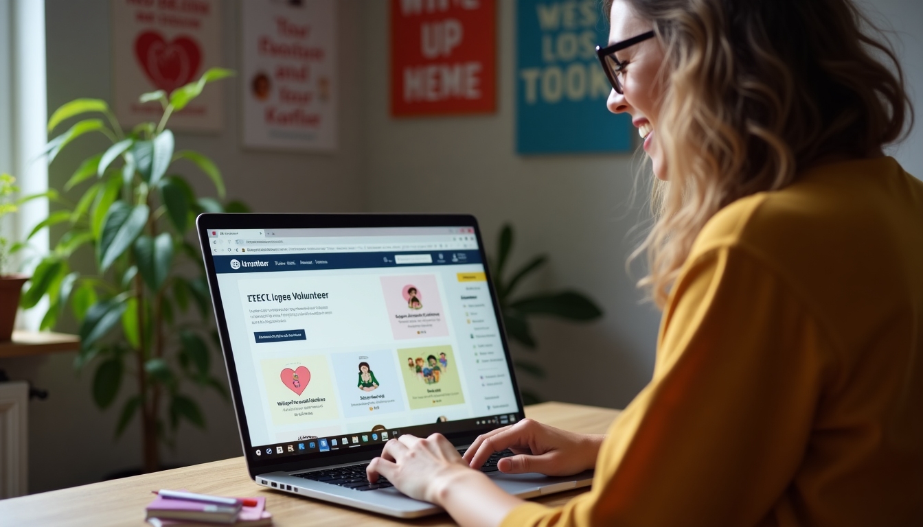 A person signing up on a volunteer platform site using a laptop