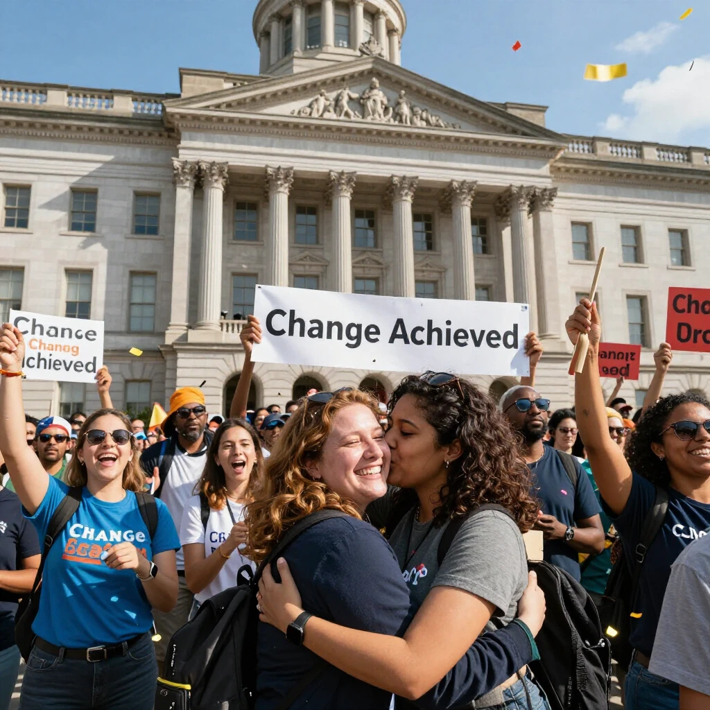 Advocates celebrating a successful policy change