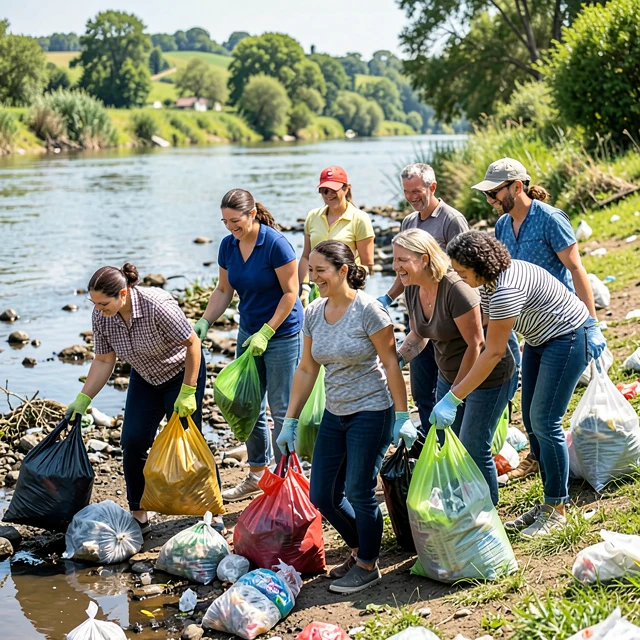 Volunteers in action cleaning a local river as part of grassroots advocacy