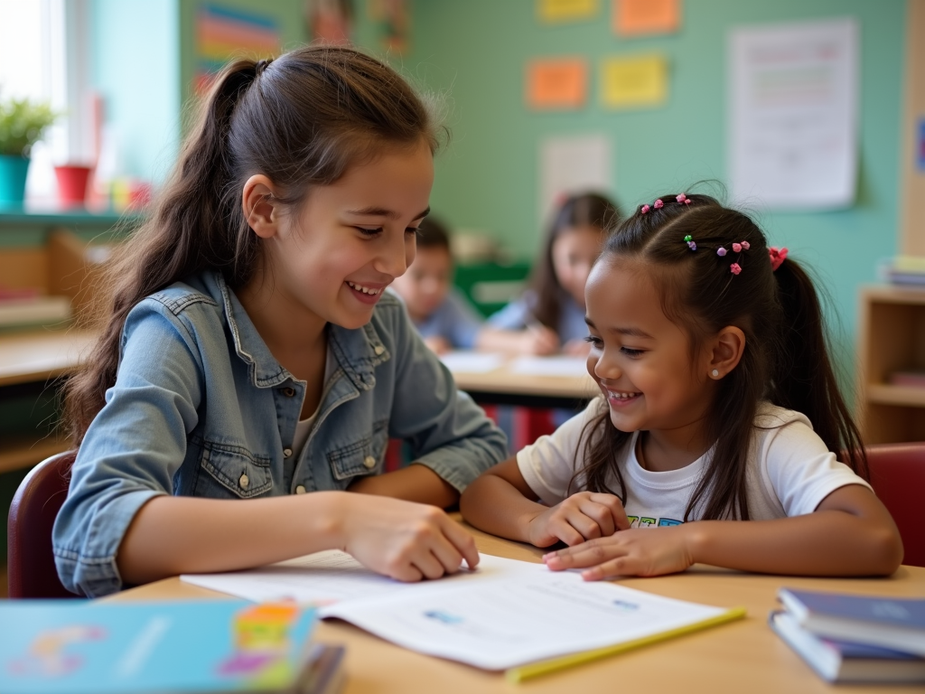 Student volunteer tutoring a child as part of a service learning program.