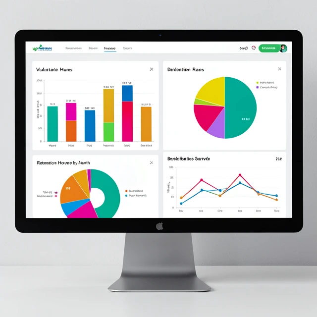 Volunteer impact dashboard with metrics and charts for nonprofit tracking