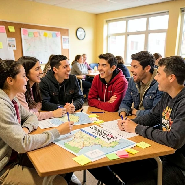Students brainstorming a community service project in class