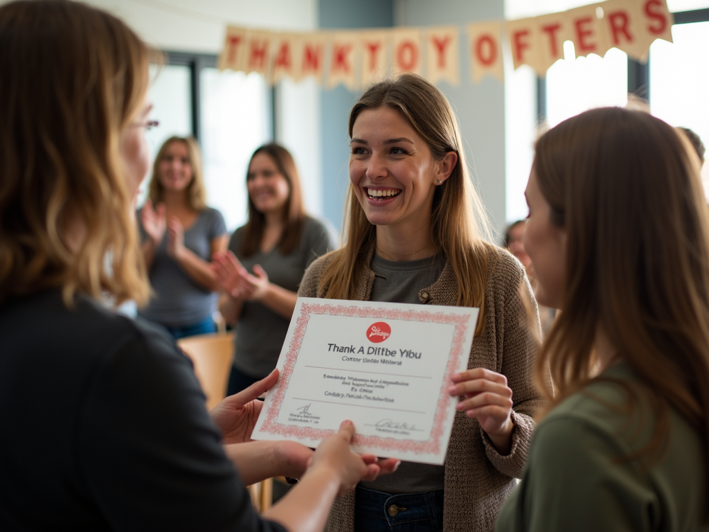 Volunteer receiving recognition award.