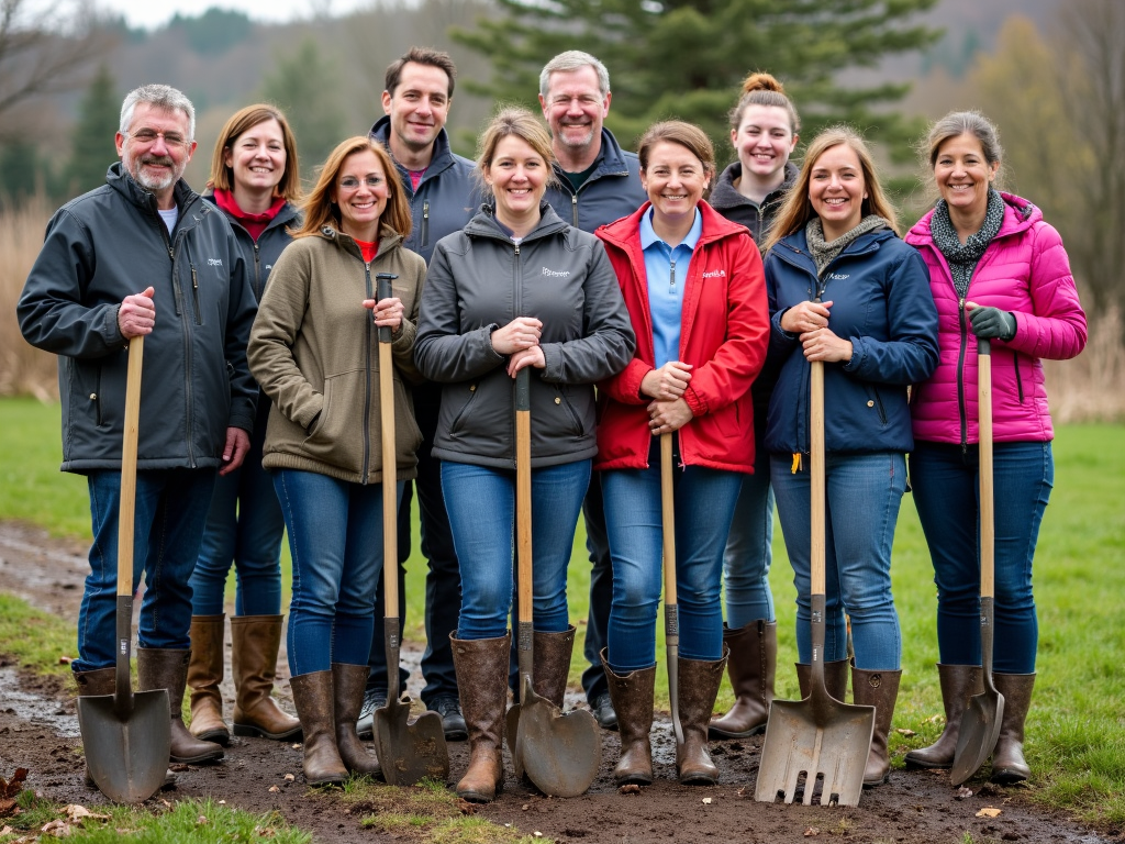 Group of volunteers smiling after a project.