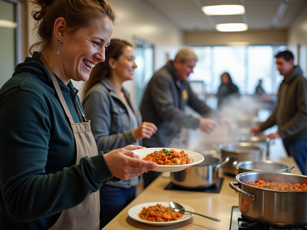 Volunteer serving food at a soup kitchen