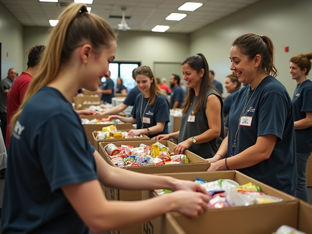 Volunteers at a food drive