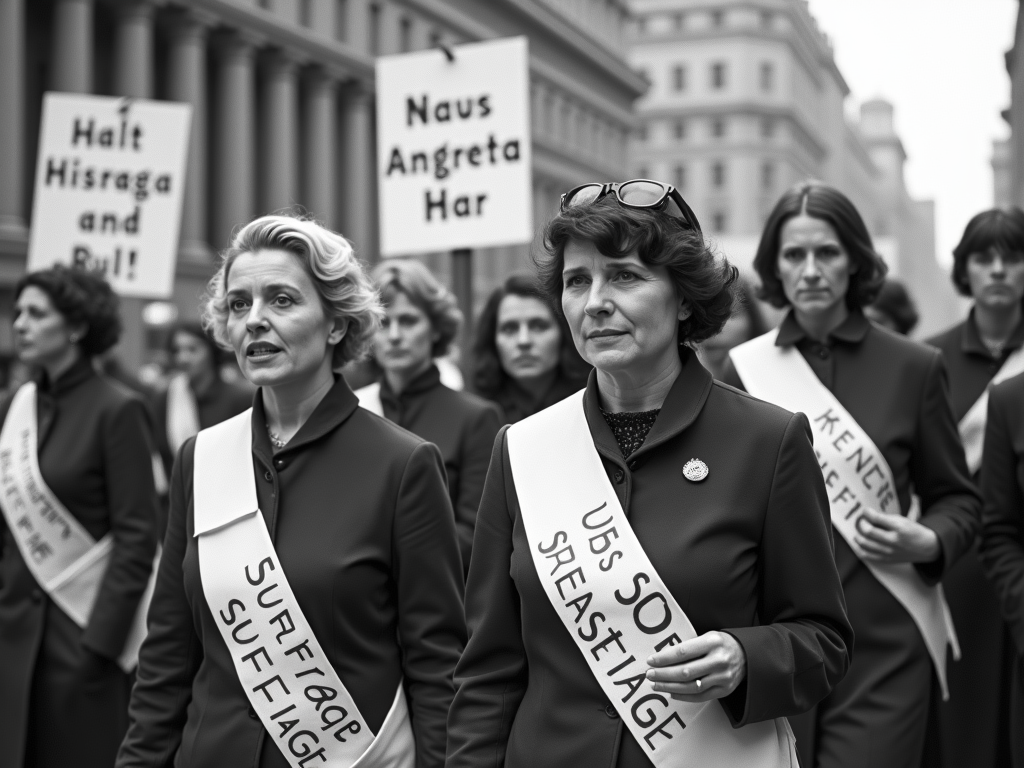 Women marching in a suffrage parade, early 20th century