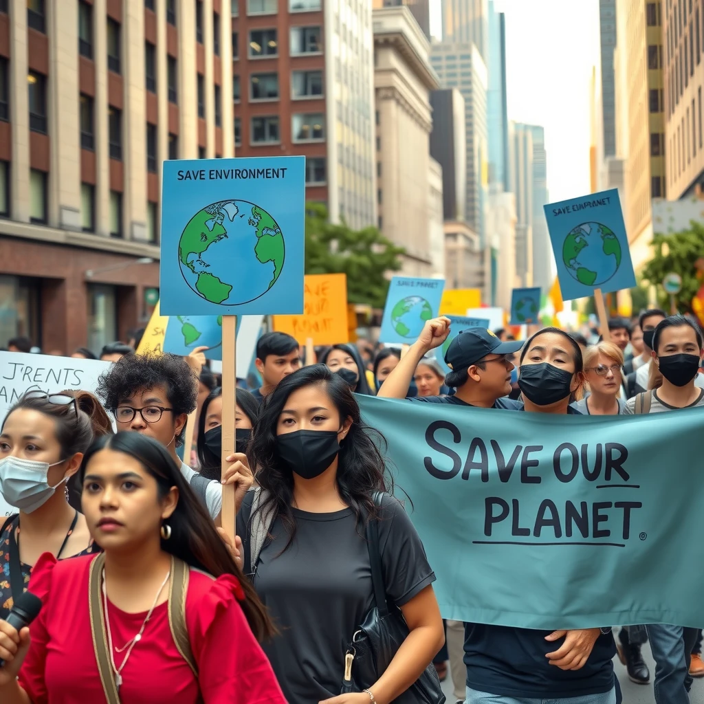 Group of advocates marching for environmental causes