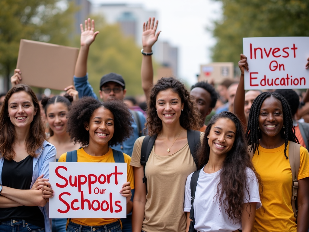 Volunteers advocating for education funding at a rally.