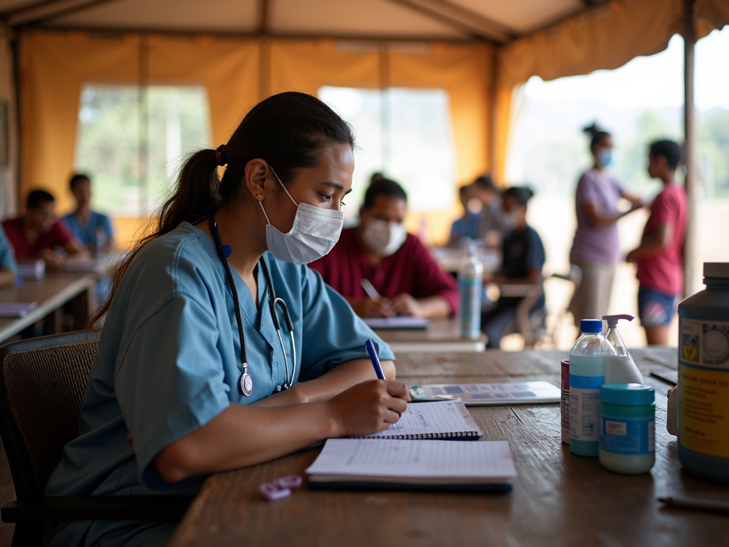 Nurse working in a tent clinic