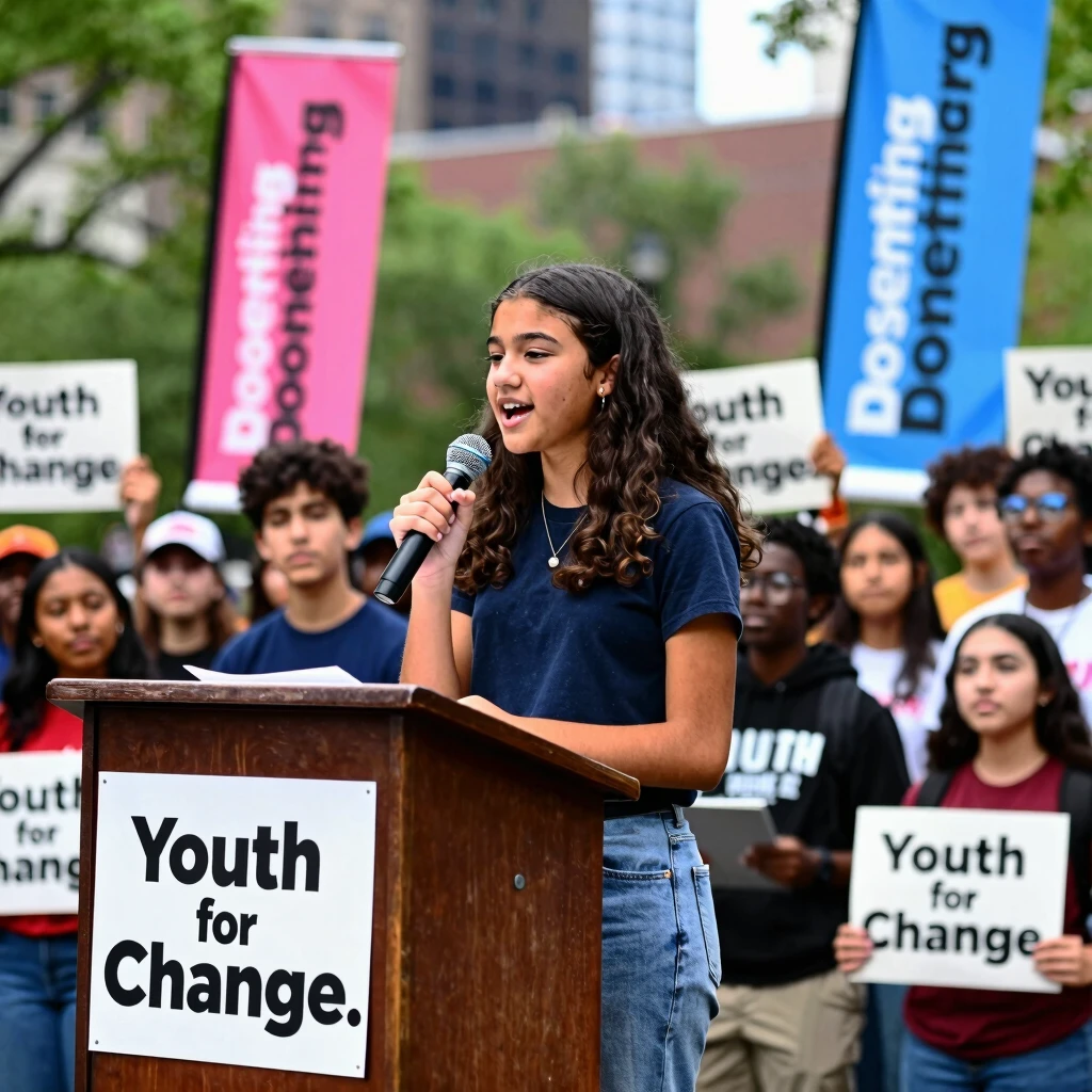 Teen advocate speaking at DoSomething.org inspired rally