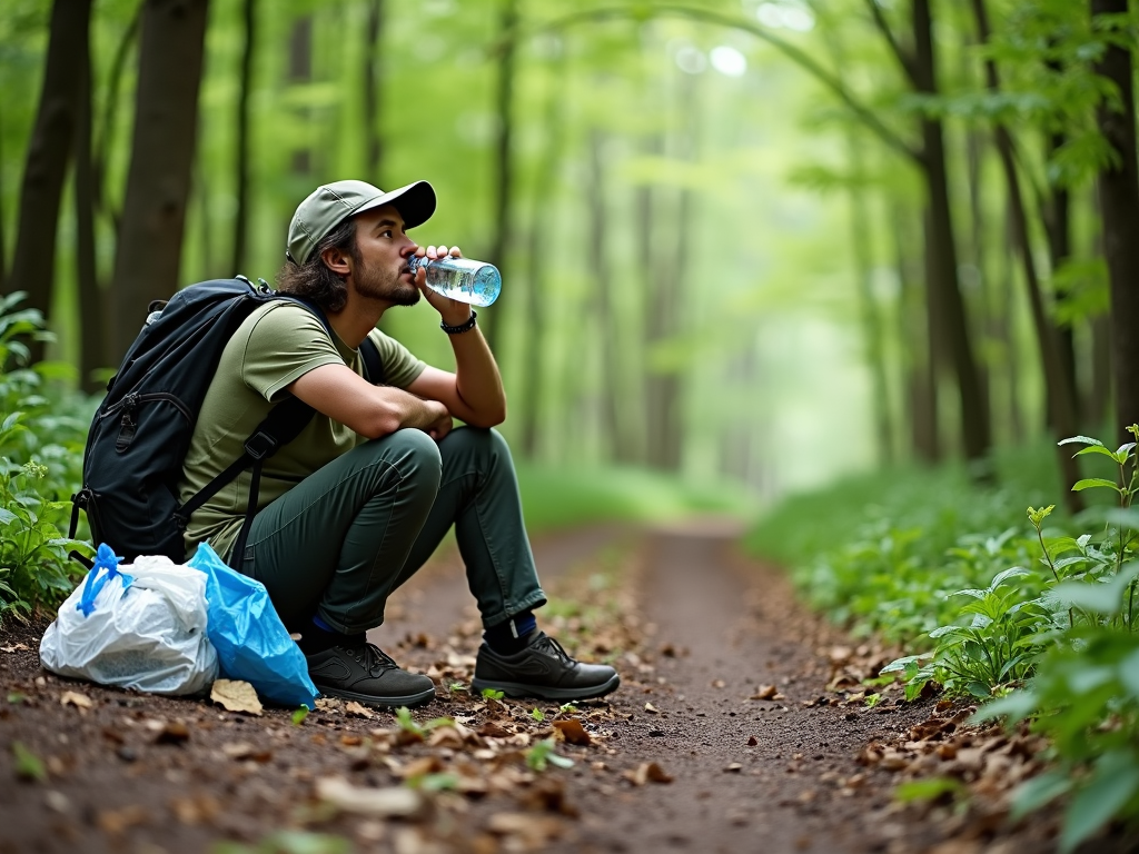 Volunteer resting after trail cleanup