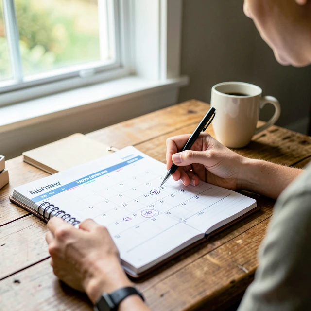 Person tracking volunteer habits in a journal