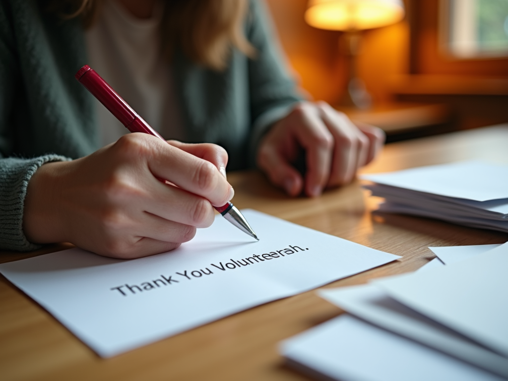 Volunteer writing a thank-you note