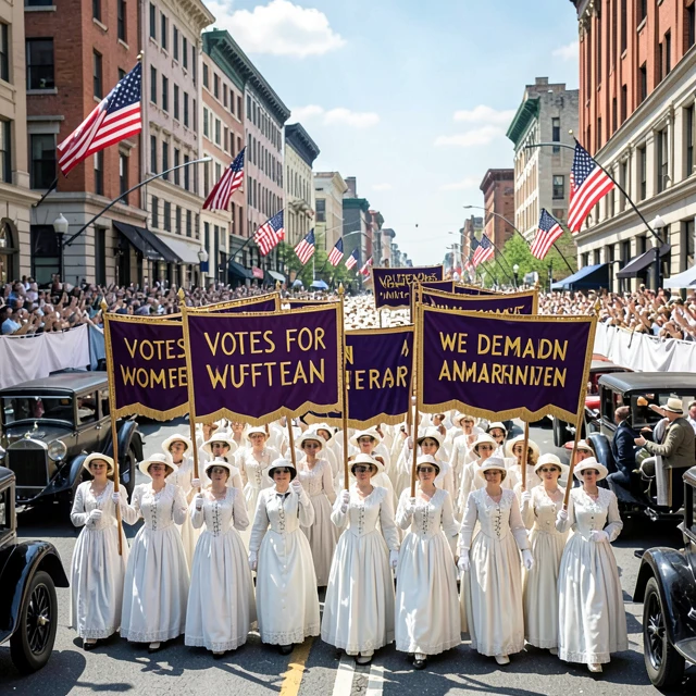 Suffragettes marching in the 1913 parade for women's voting rights