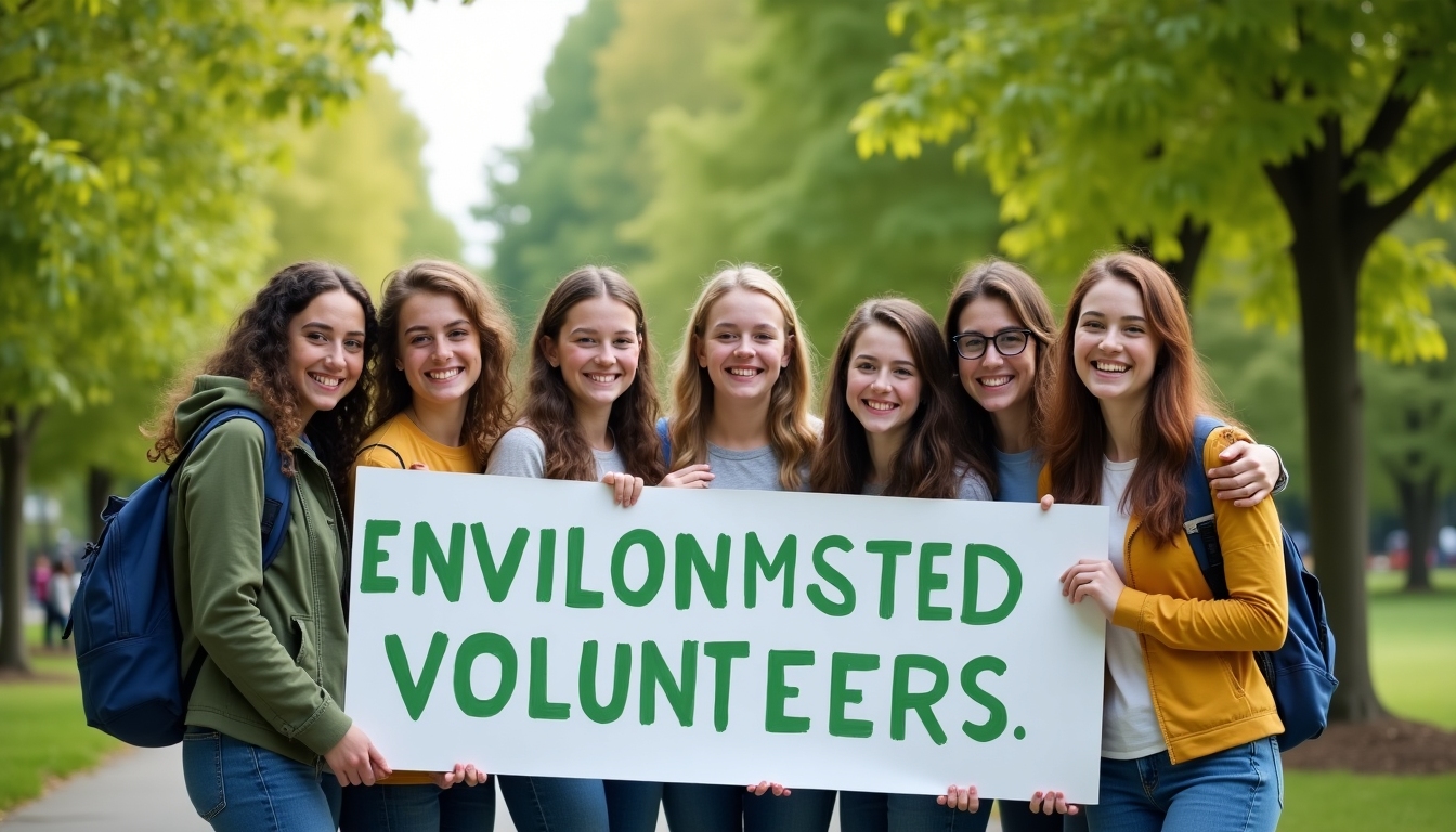 Youth volunteers celebrating the success of a local environmental initiative, showing unity and hope.
