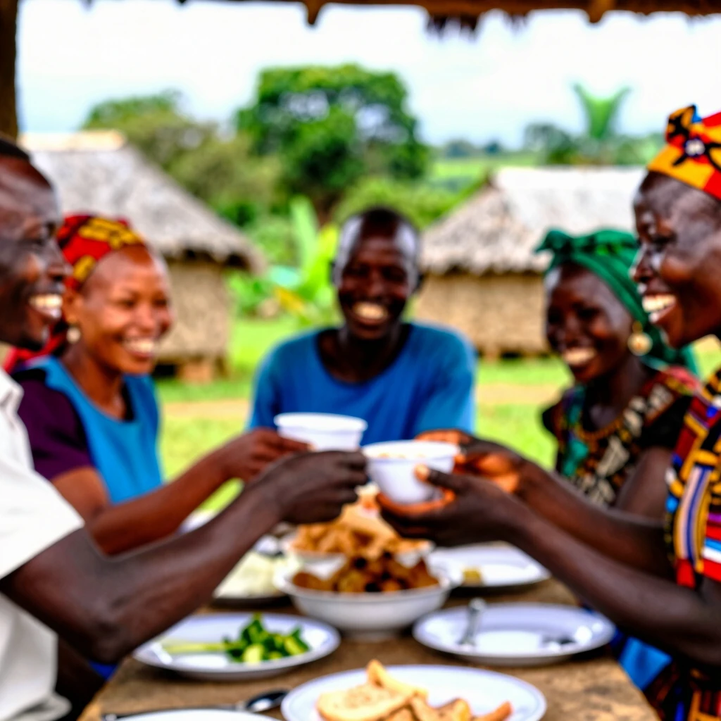 Peace Corps volunteers interacting with local community in a village