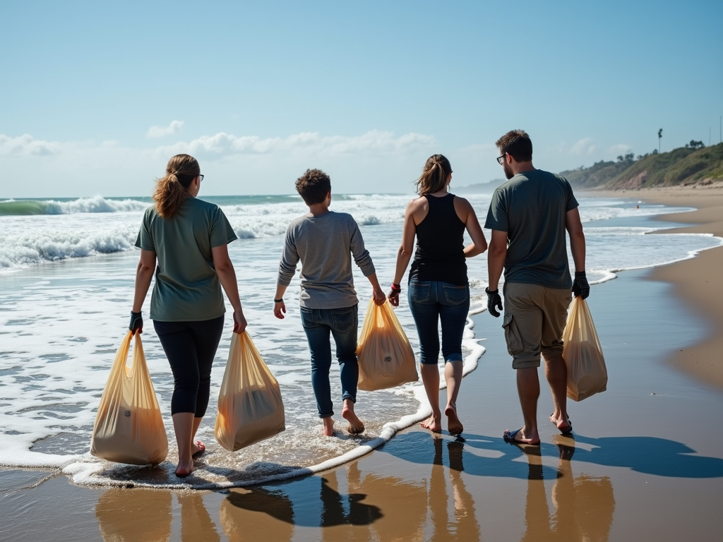 Volunteers cleaning up a beach