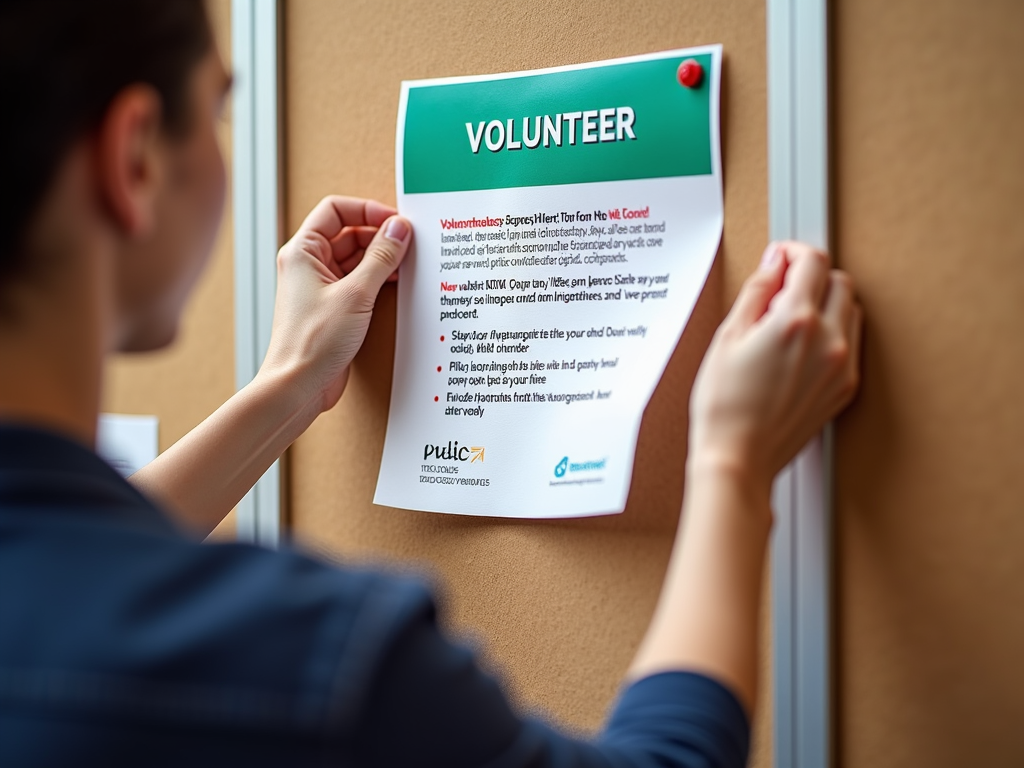 Flyer being posted for volunteer recruitment.