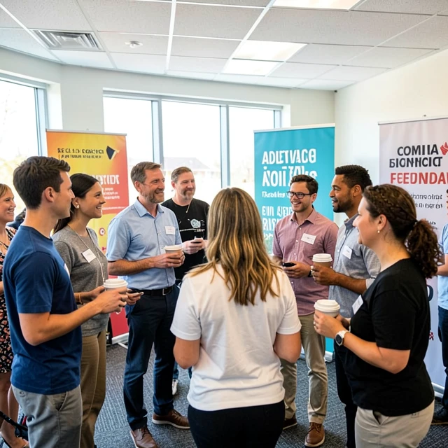 People networking at an advocacy event