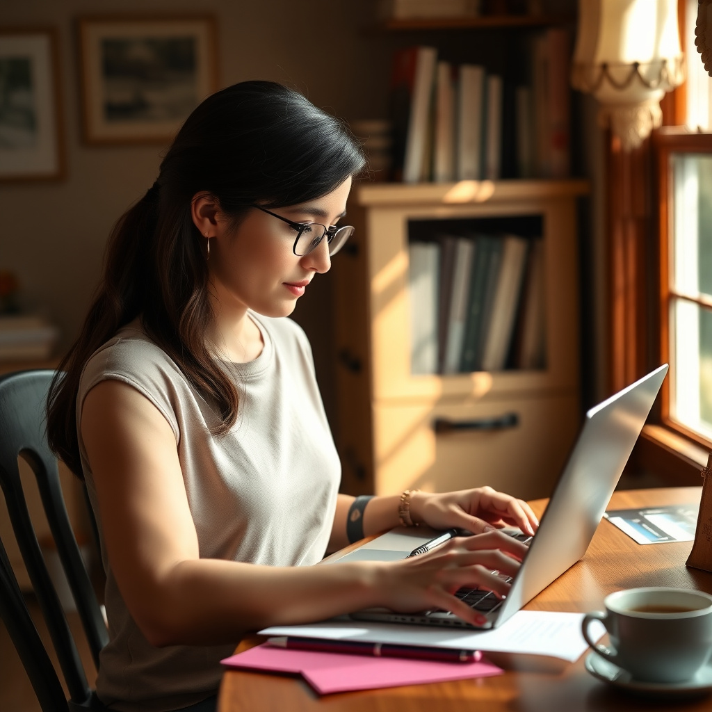 Woman writing an advocacy email to a legislator from home
