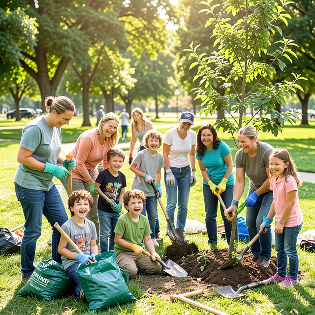 Diverse group of engaged volunteers participating in a community service event