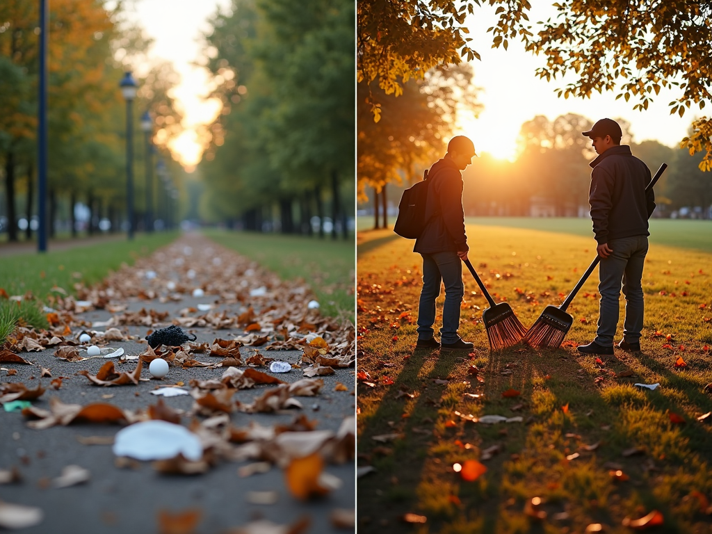 Students cleaning a park