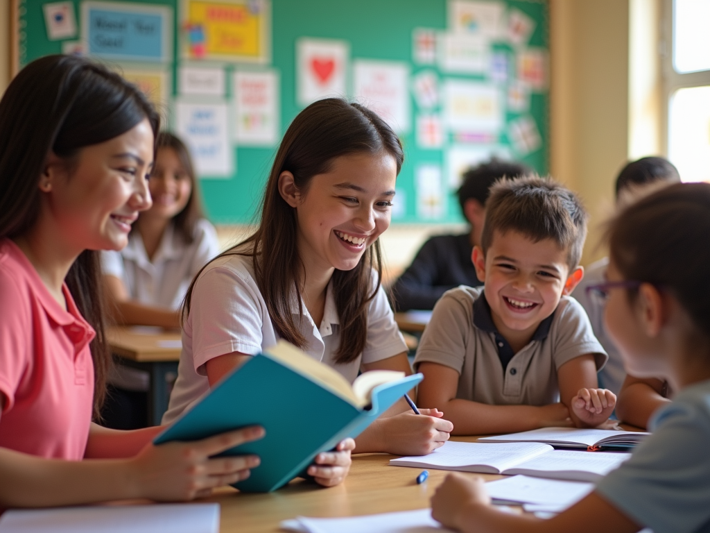Volunteers advocating for education reform in a classroom setting.