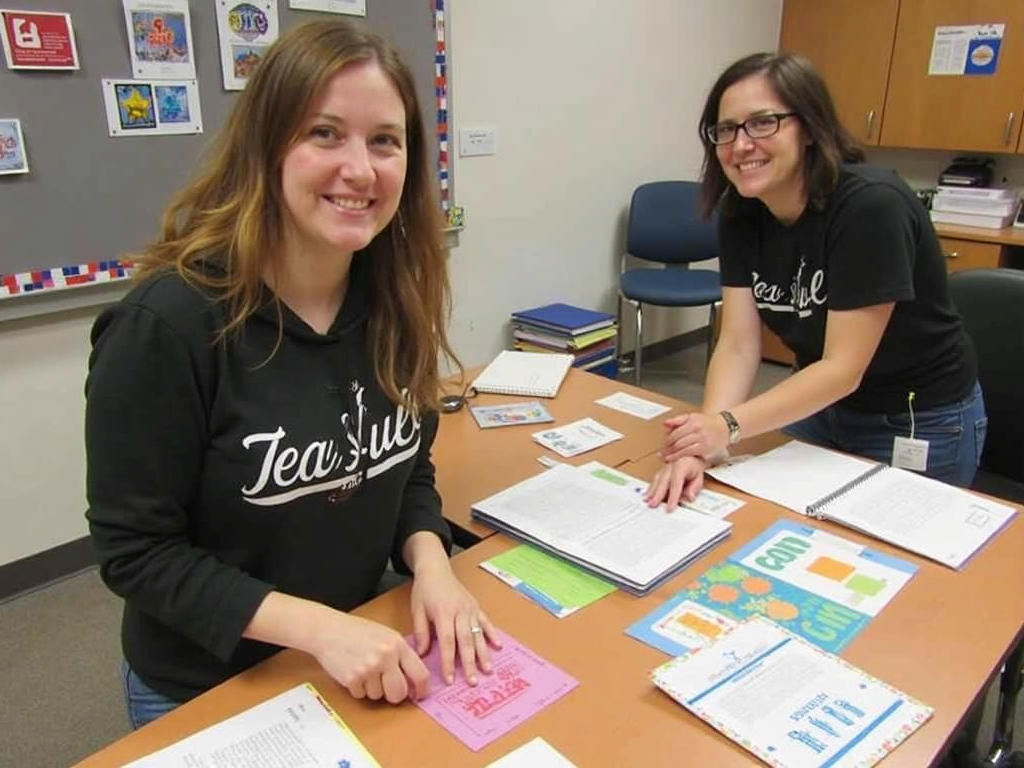 A volunteer handing out flyers at a community event, smiling at a recipient.