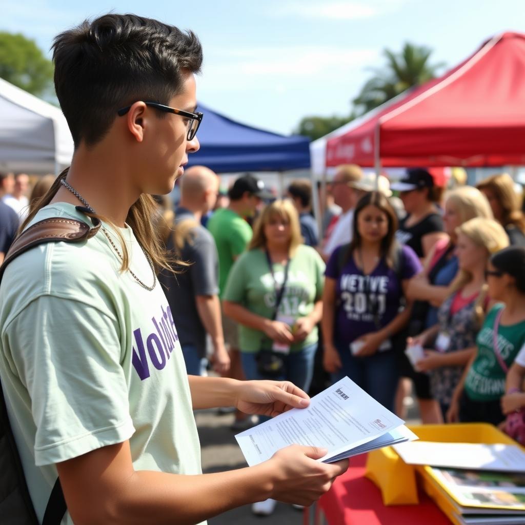 Student promoting civic engagement at a community event.