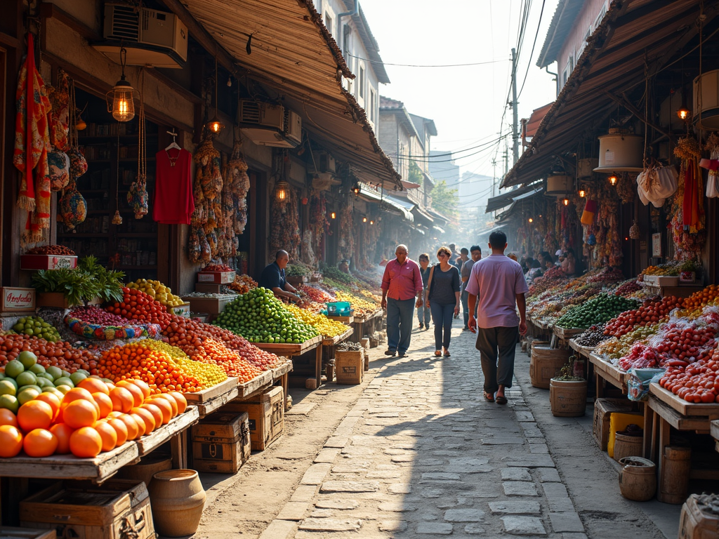 A picturesque view of a local market bustling with activity.